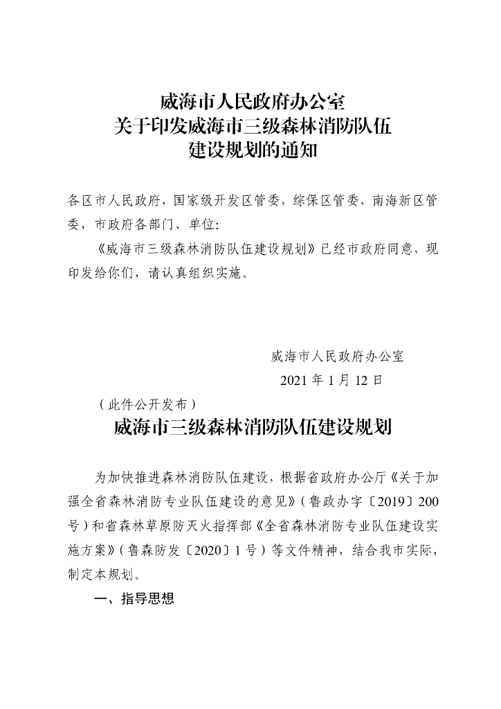 威海市三级森林消防队伍建设规划