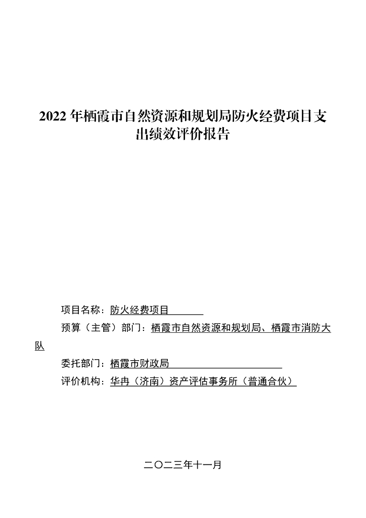2022年栖霞市自然资源和规划局防火经费项目支出绩效评价报告