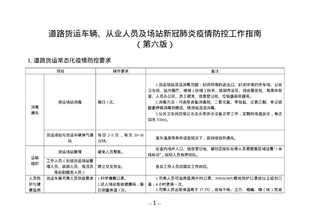 道路货运车辆、从业人员及场站新冠肺炎疫情防控工作指南（第六版）