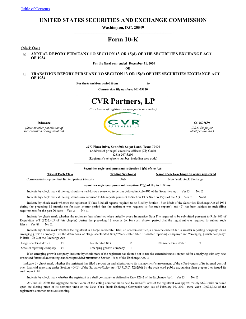 CVR Partners LP（UAN）2020财年年度报告（英文版）