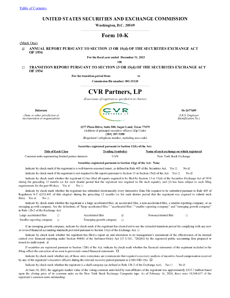CVR Partners LP（UAN）2023财年年度报告（英文版）