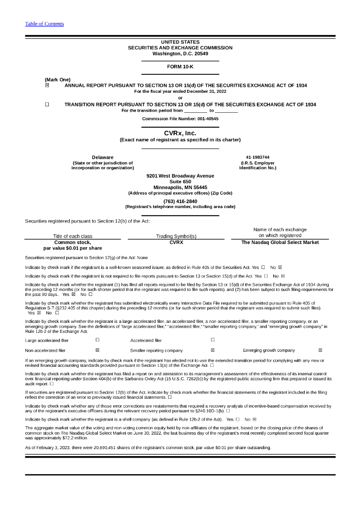 CVRx, Inc.（CVRX）2022财年年度报告（英文版）