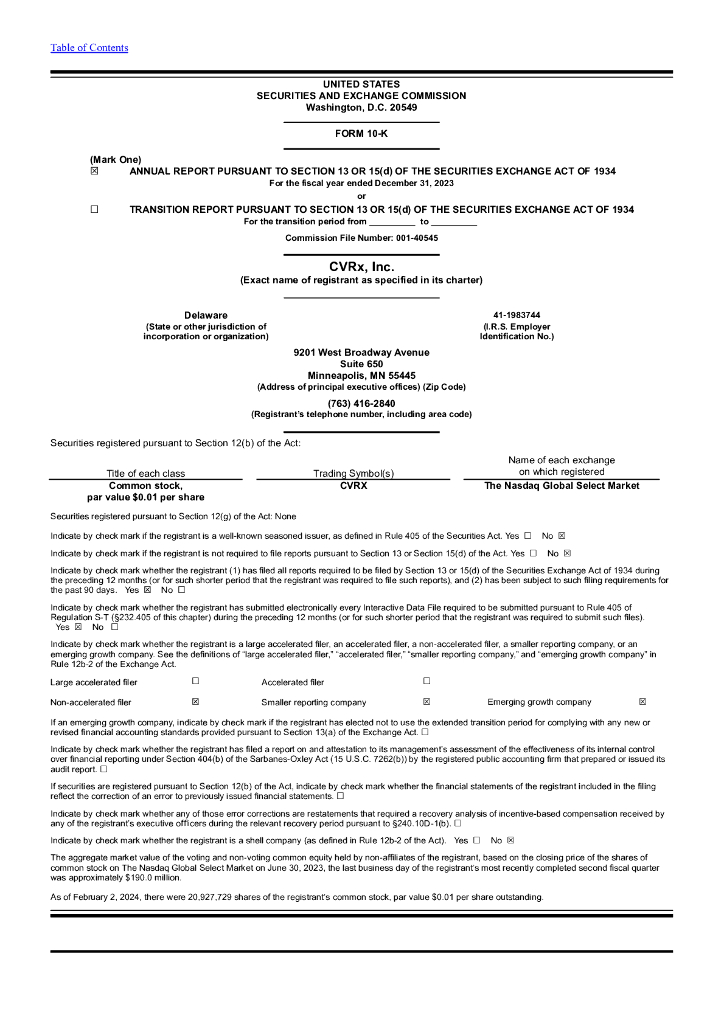 CVRx, Inc.（CVRX）2023财年年度报告（英文版）
