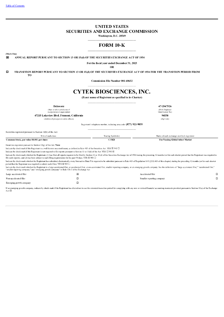 Cytek Biosciences, Inc.（CTKB）2023财年年度报告（英文版）