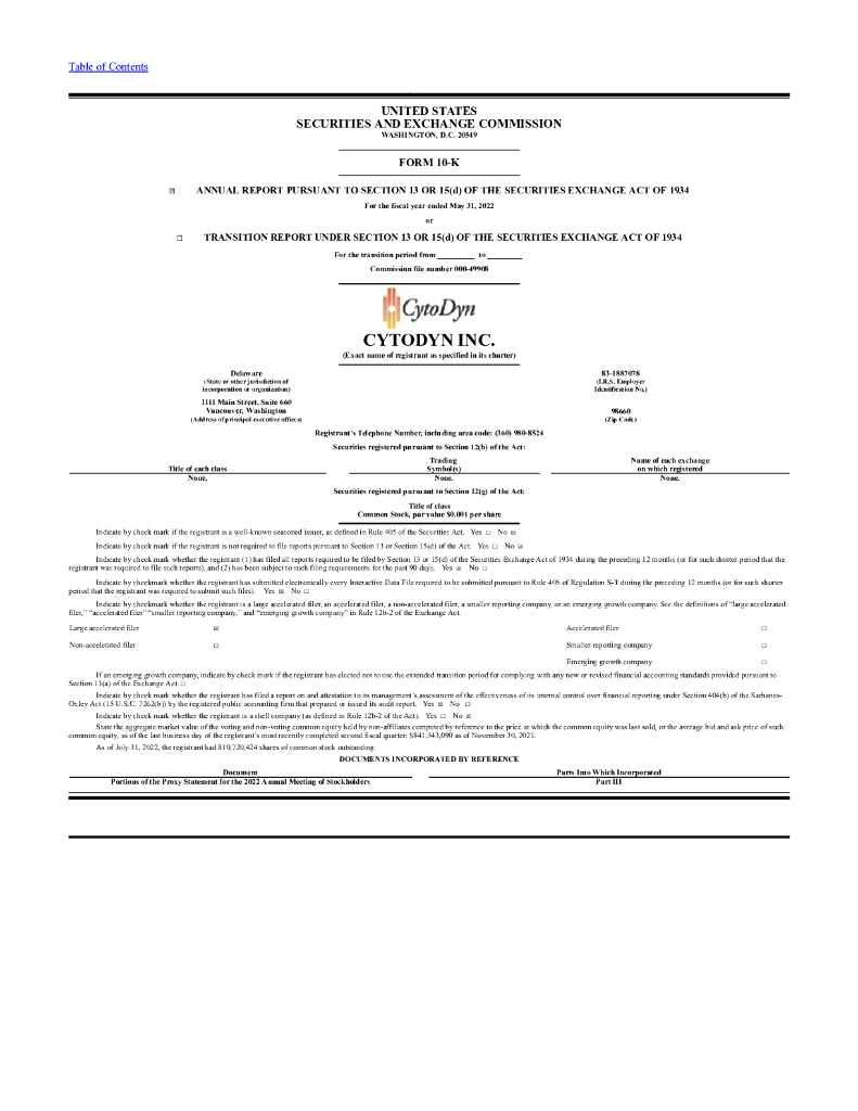 CytoDyn Inc（CYDY）2022财年年度报告（英文版）
