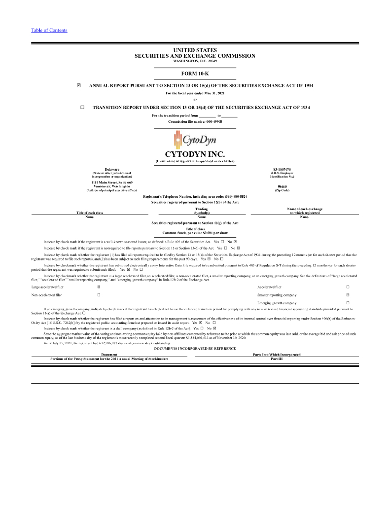 CytoDyn Inc（CYDY）2021财年年度报告（英文版）