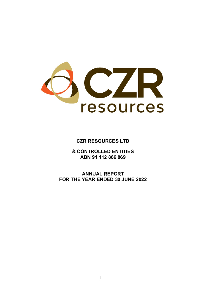 CZR Resources Ltd（CZR）2022财年年度报告（英文版）