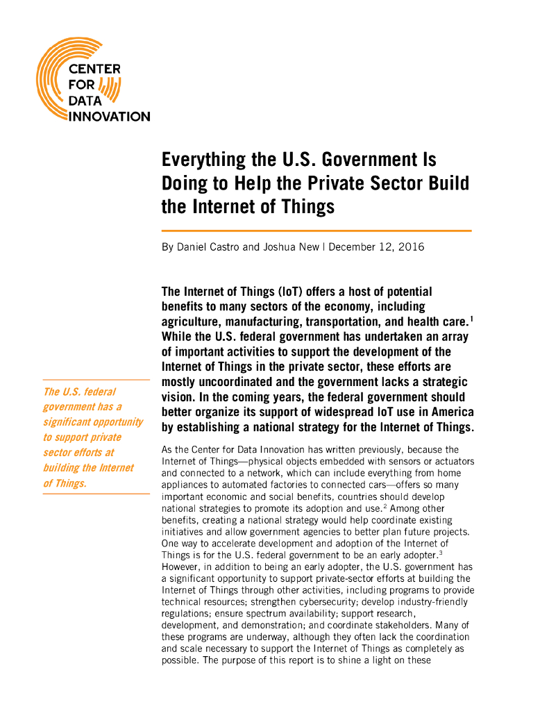 数据创新中心：2016美国政府为帮助私营部门建设物联网所做的一切报告（英文版）