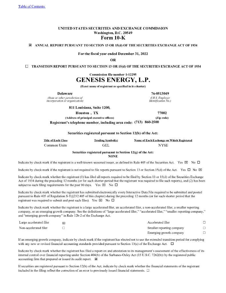Genesis Energy,L.P.（GEL）2022财年年度报告（英文版）