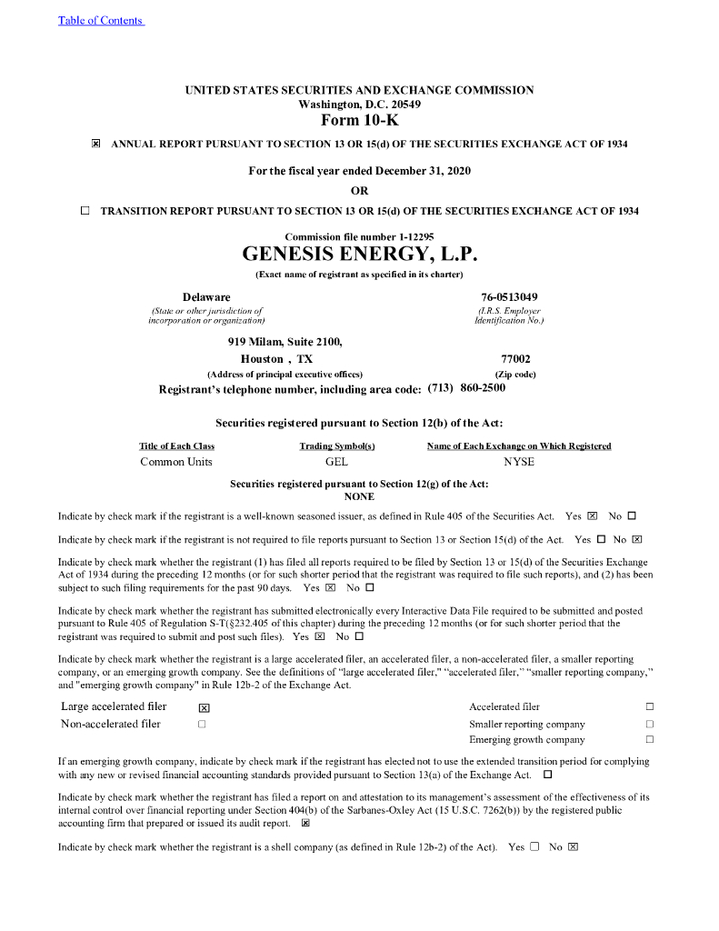 Genesis Energy,L.P.（GEL）2020财年年度报告（英文版）
