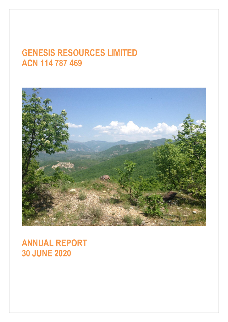 Genesis Resources Limited（GES）2020财年年度报告（英文版）