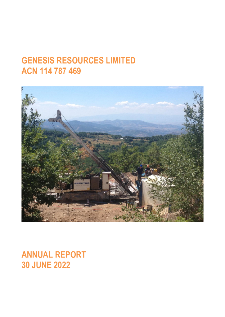 Genesis Resources Limited（GES）2022财年年度报告（英文版）