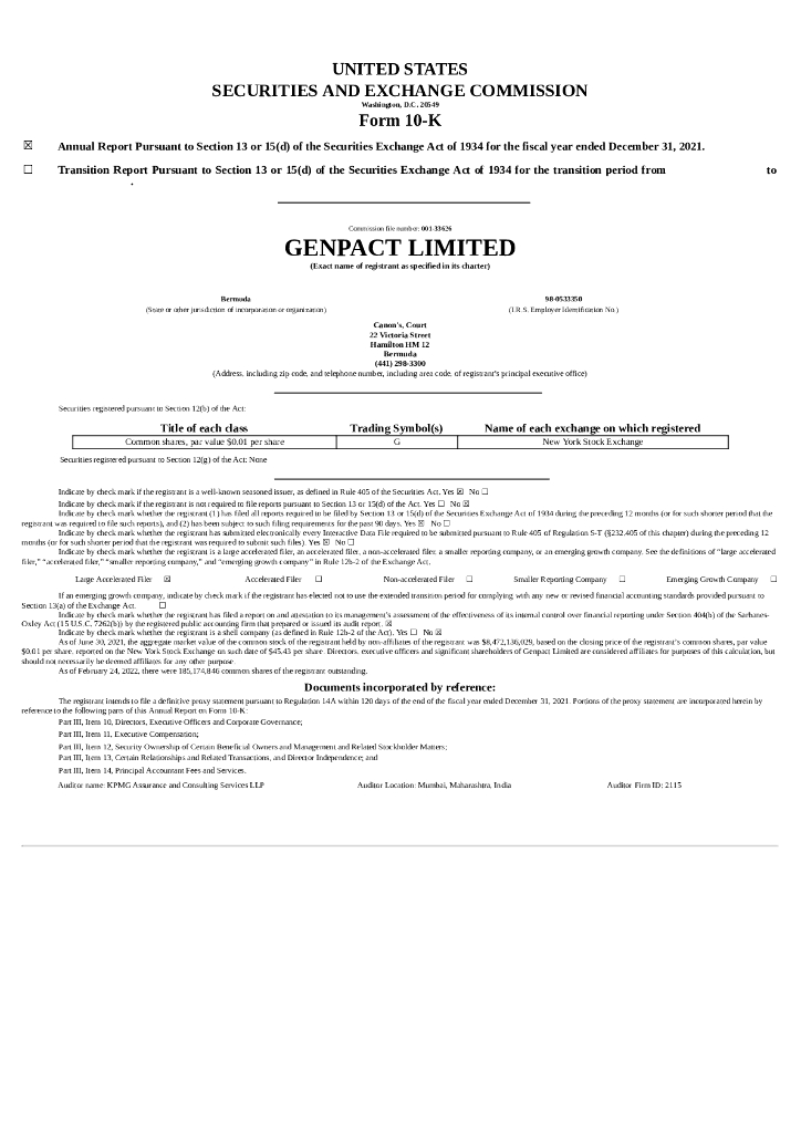 Genpact Ltd.（G）2021财年年度报告（英文版）