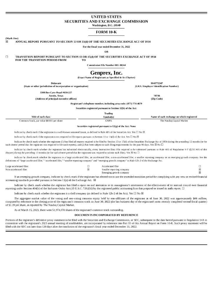 Genprex,Inc.（GNPX）2022财年年度报告（英文版）