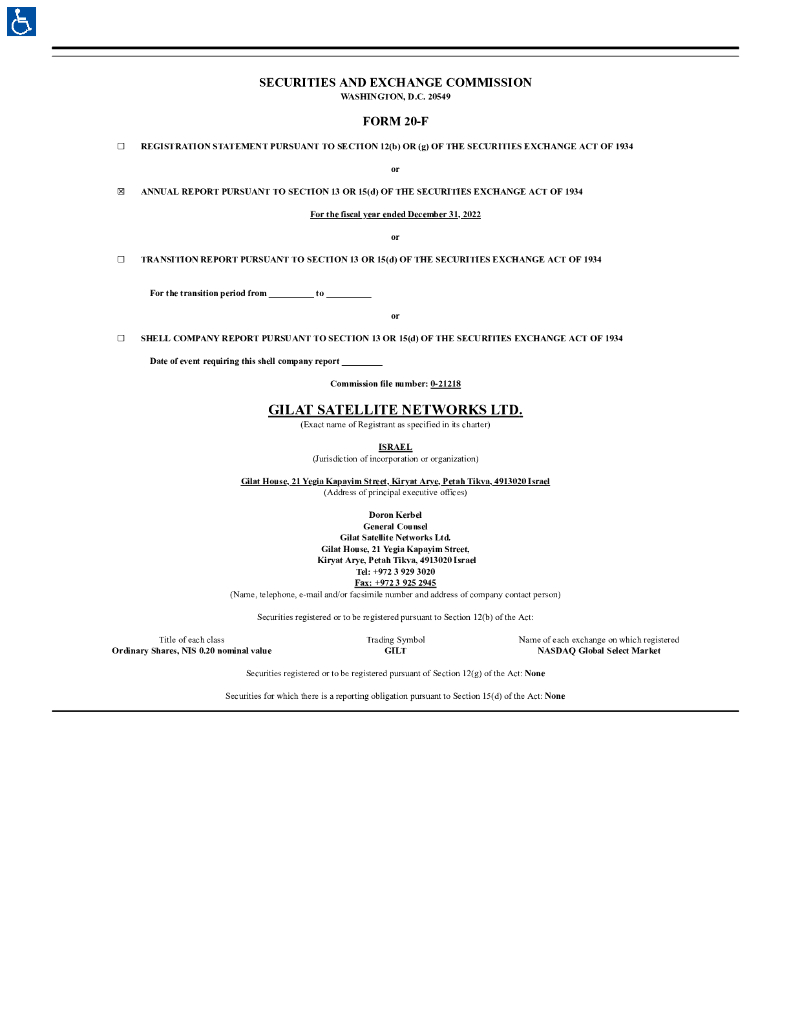 Gilat Satellite Networks Ltd.（GILT）2022财年年度报告（英文版）