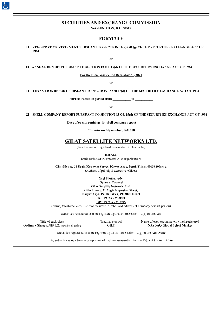 Gilat Satellite Networks Ltd.（GILT）2021财年年度报告（英文版）