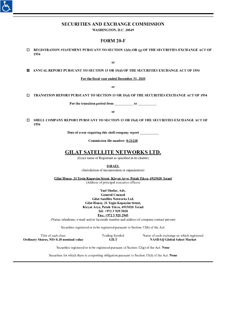 Gilat Satellite Networks Ltd.（GILT）2020财年年度报告（英文版）