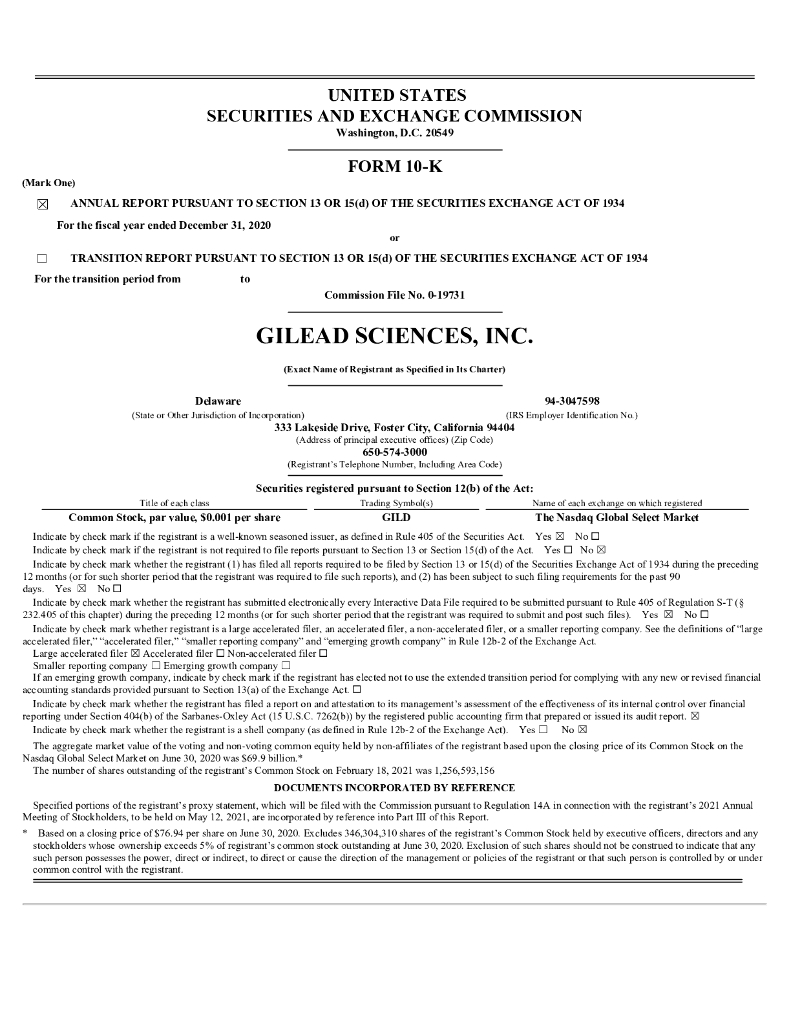 Gilead Sciences（GILD）2020财年年度报告（英文版）