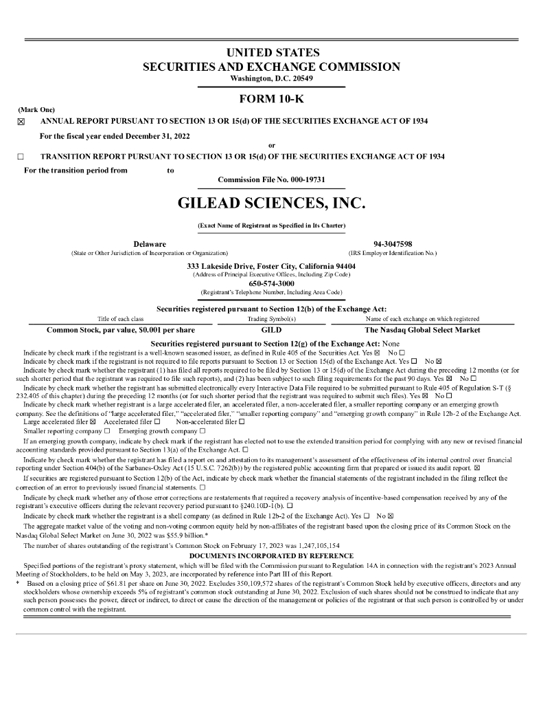 Gilead Sciences（GILD）2022财年年度报告（英文版）