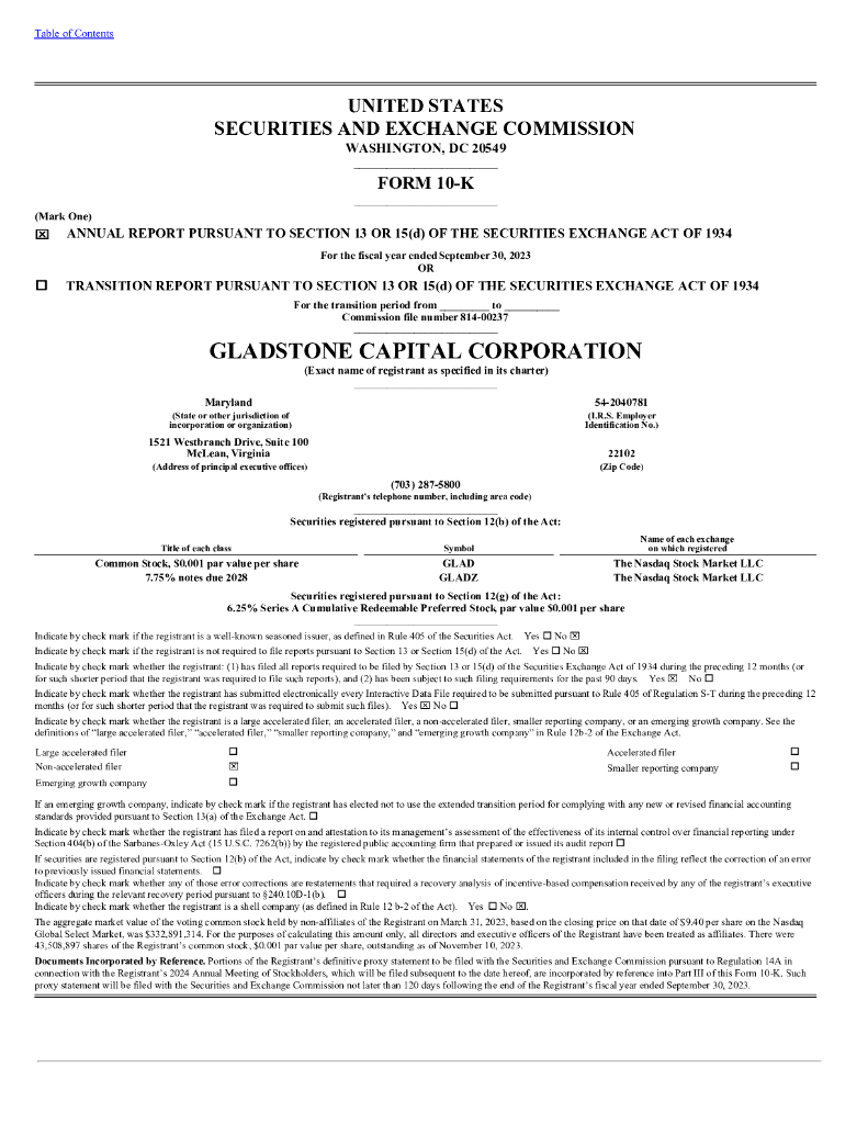 Gladstone Capital Corporation（GLAD）2023财年年度报告（英文版）