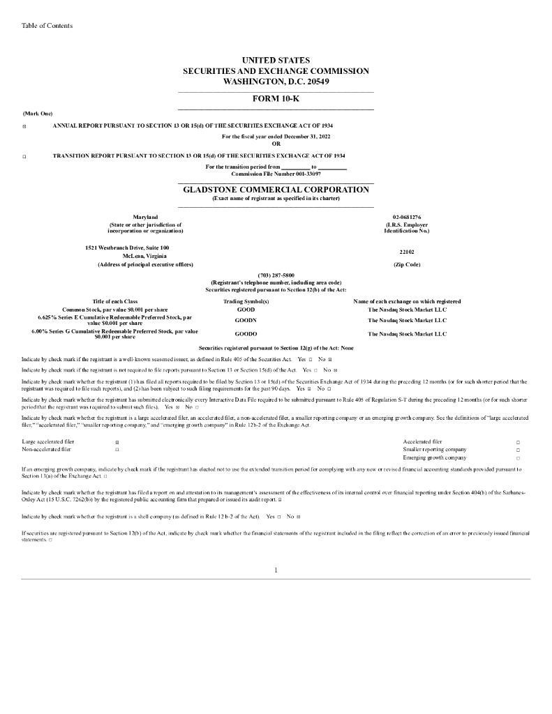 Gladstone Commercial Corporation（GOOD）2022财年年度报告（英文版）