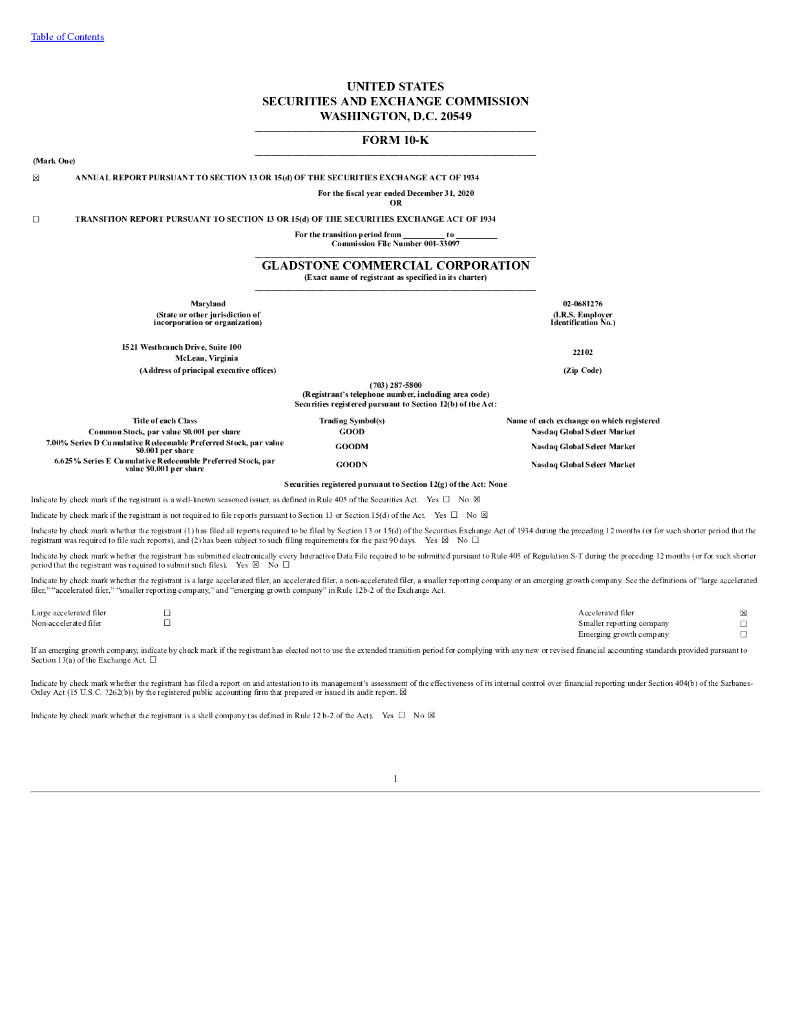 Gladstone Commercial Corporation（GOOD）2020财年年度报告（英文版）
