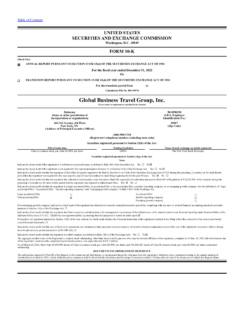 Global Business Travel Group,Inc.（GBTG）2022财年年度报告（英文版）