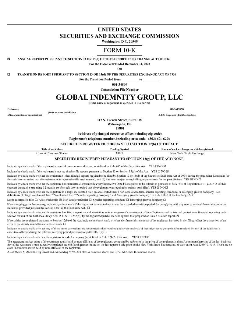 Global Indemnity plc（GBLI）2023财年年度报告（英文版）