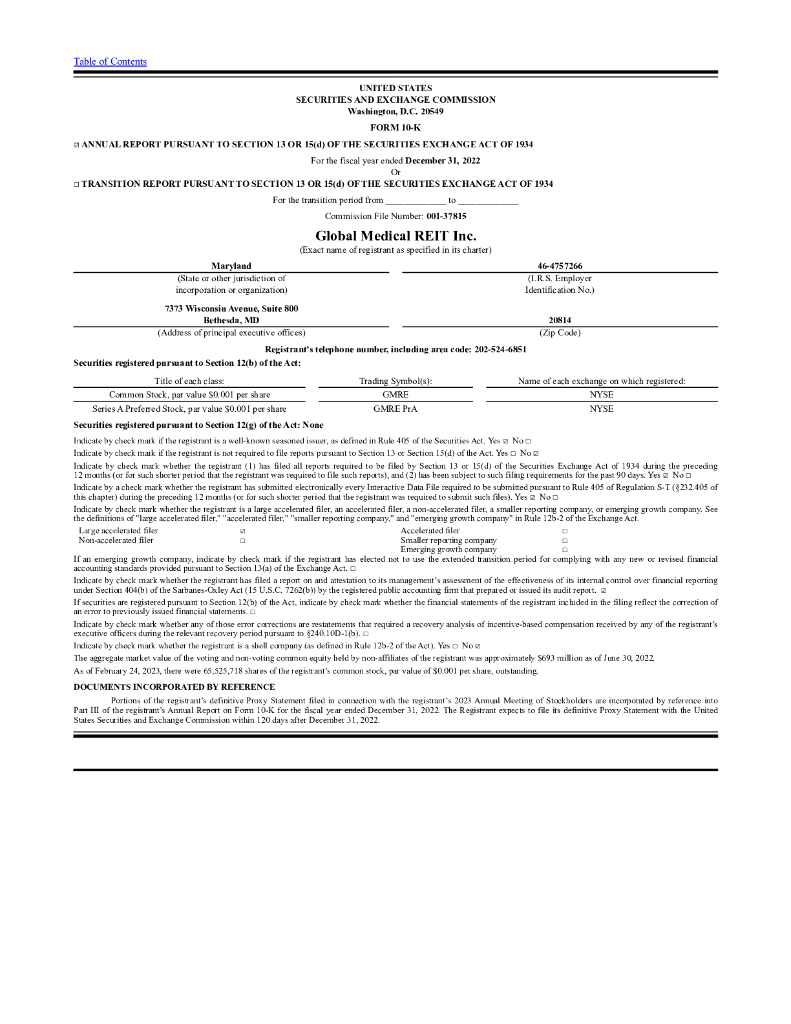 Global Medical REIT Inc.（GMRE）2022财年年度报告（英文版）