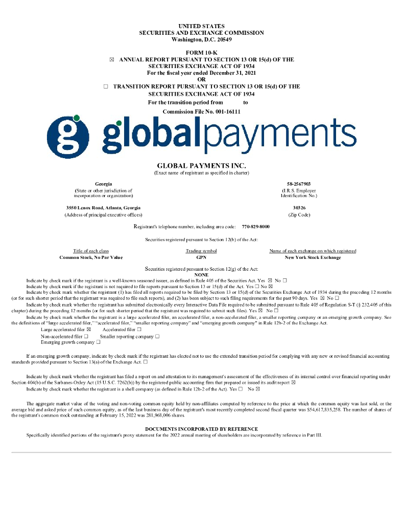 Global Payments Inc.（GPN）2021财年年度报告（英文版）