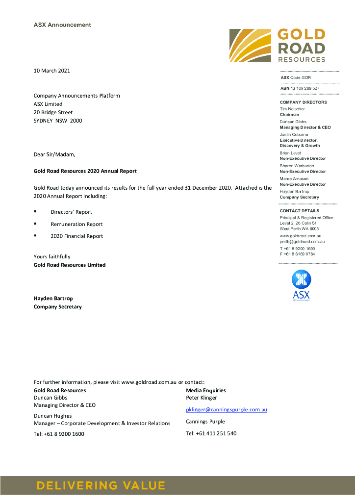 Gold Road Resources Ltd（GOR）2020财年年度报告（英文版）