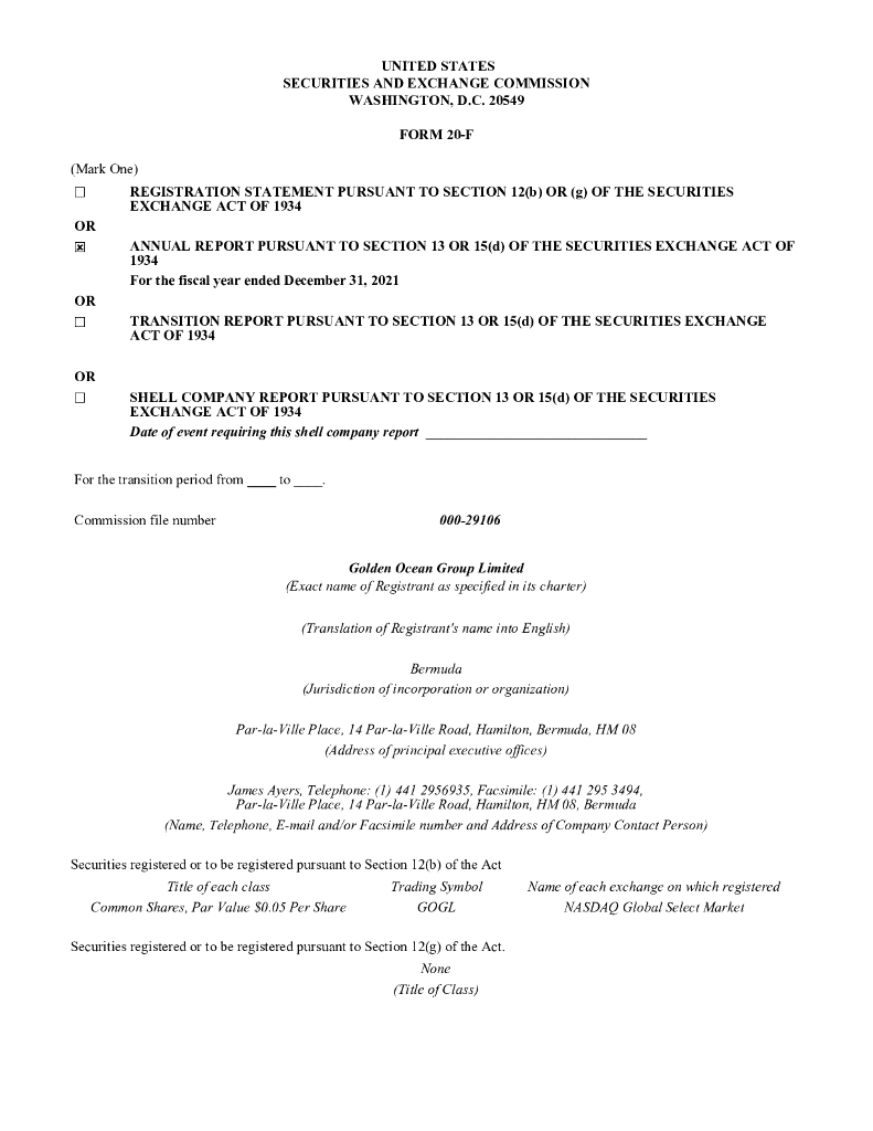 Golden Ocean Group Ltd（GOGL）2021财年年度报告（英文版）