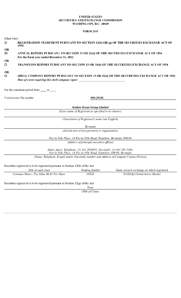 Golden Ocean Group Ltd（GOGL）2022财年年度报告（英文版）