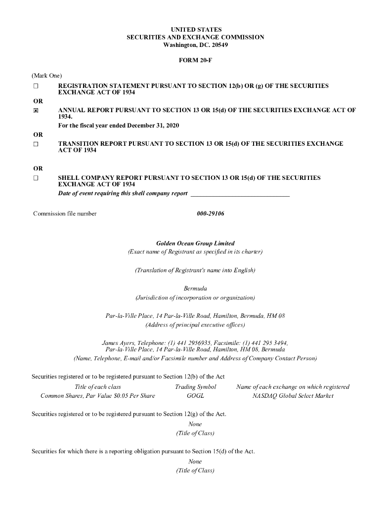 Golden Ocean Group Ltd（GOGL）2020财年年度报告（英文版）