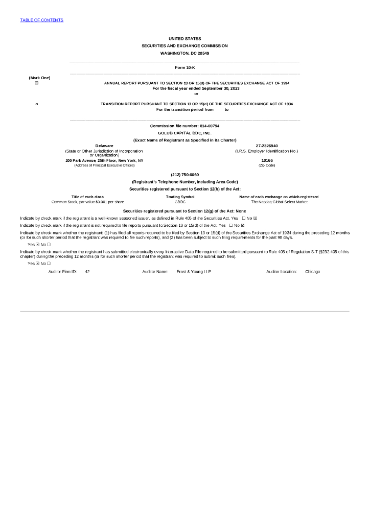 Golub Capital BDC Inc（GBDC）2023财年年度报告（英文版）