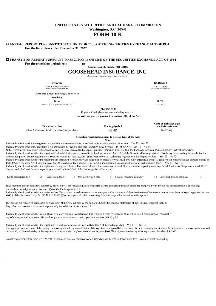 Goosehead Insurance,Inc.（GSHD）2022财年年度报告（英文版）