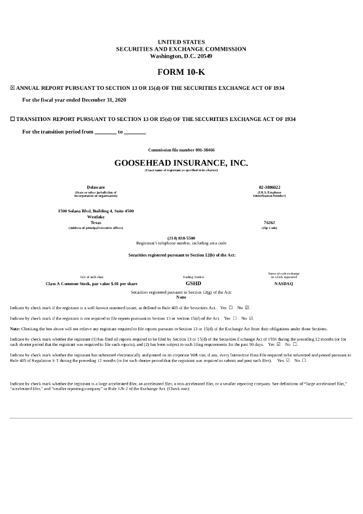 Goosehead Insurance,Inc.（GSHD）2020财年年度报告（英文版）