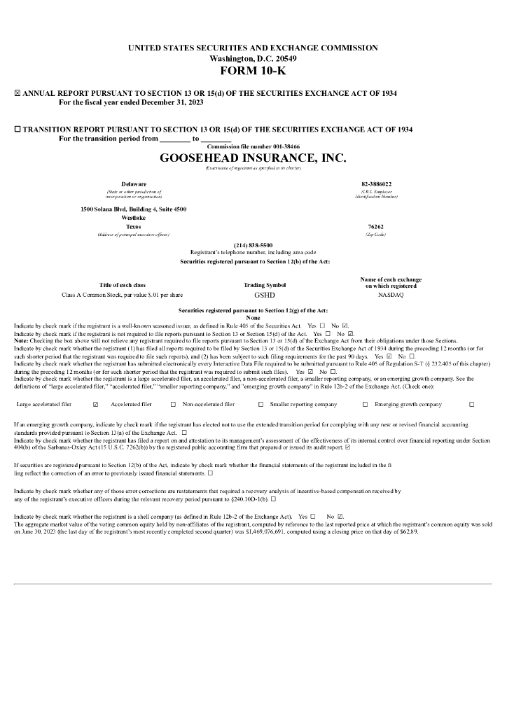 Goosehead Insurance,Inc.（GSHD）2023财年年度报告（英文版）