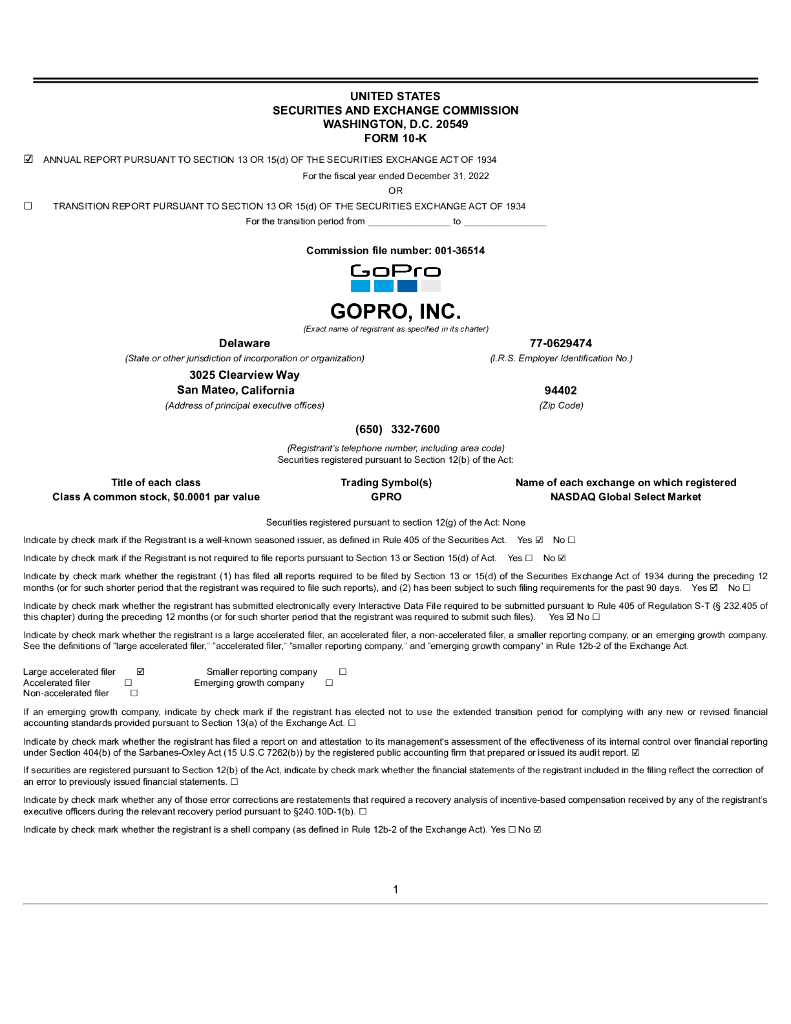 GoPro,Inc.（GPRO）2022财年年度报告（英文版）