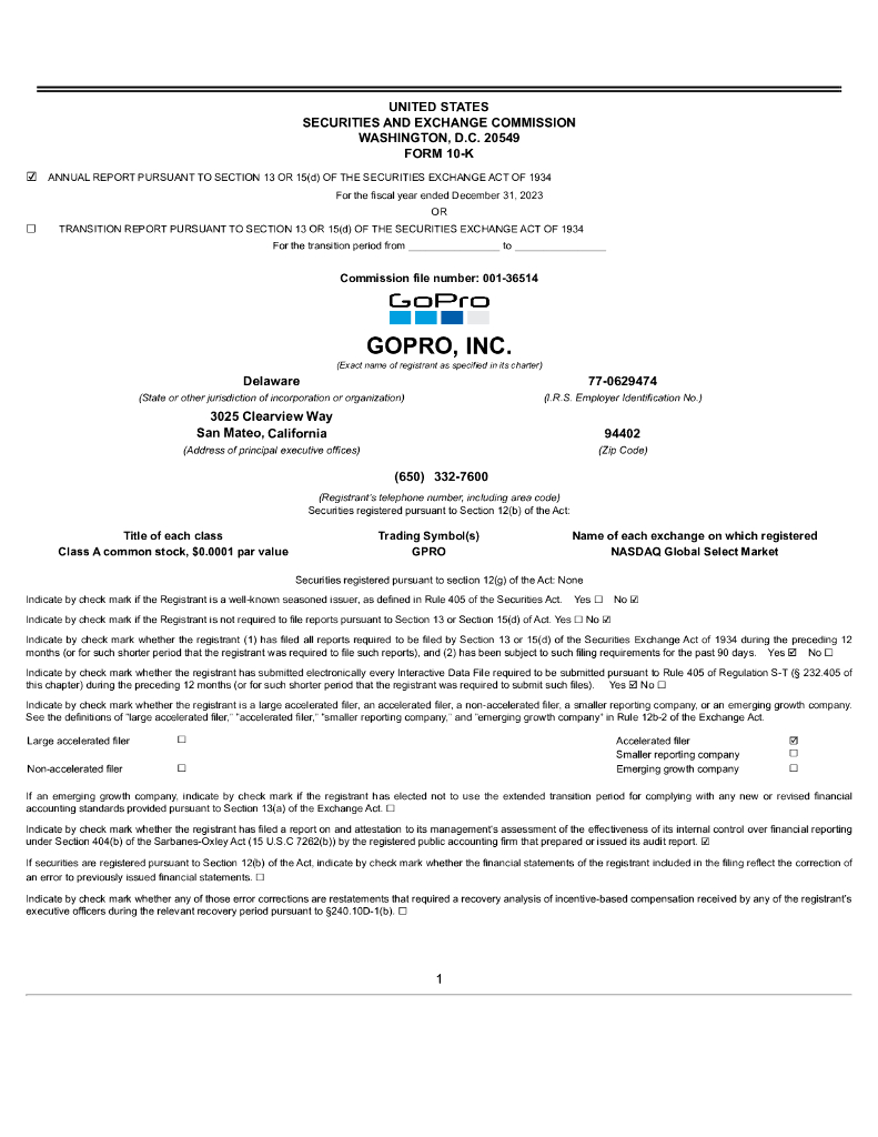 GoPro,Inc.（GPRO）2023财年年度报告（英文版）