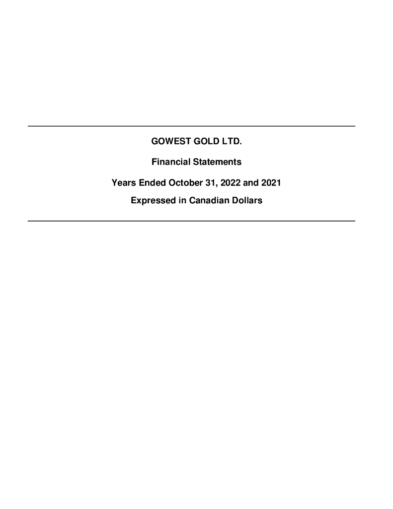 Gowest Gold Ltd.（GWA）2022财年年度报告（英文版）