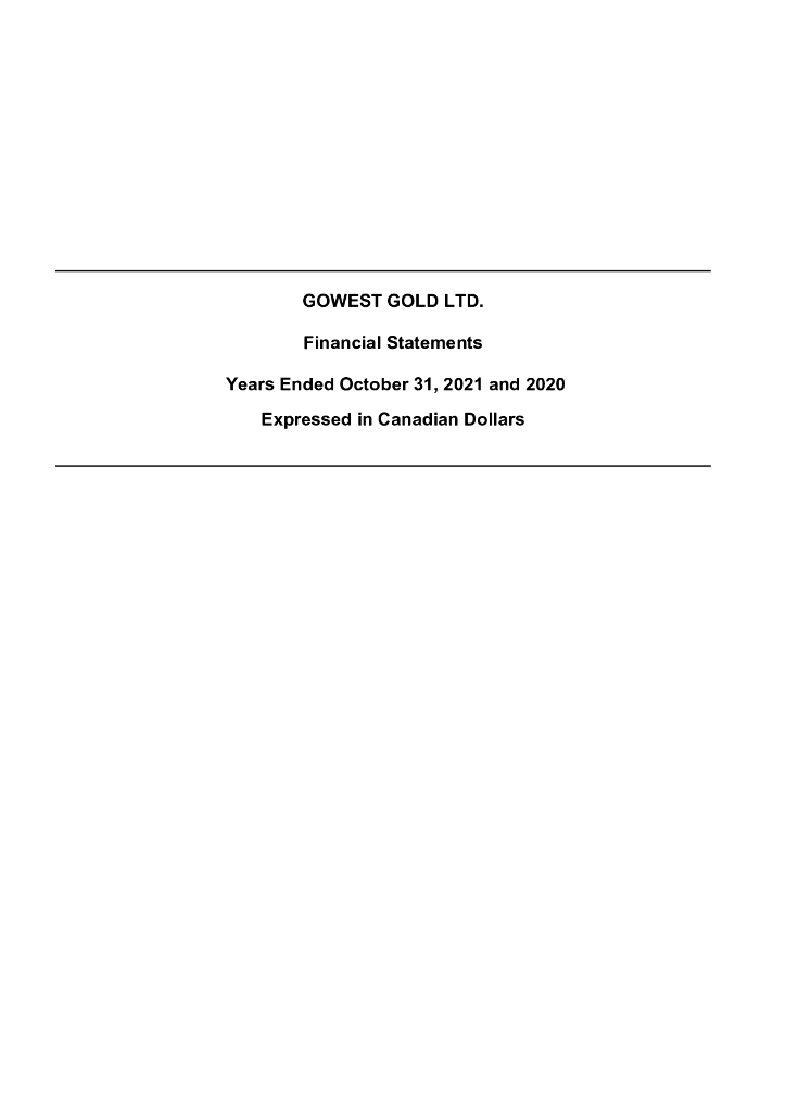 Gowest Gold Ltd.（GWA）2021财年年度报告（英文版）