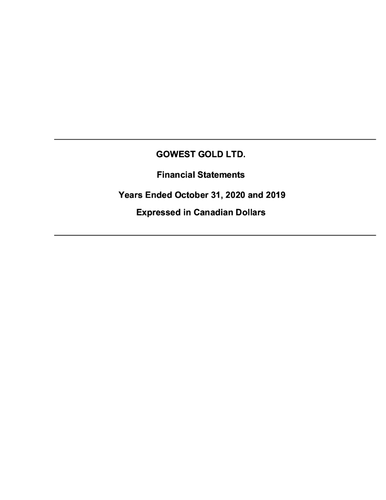 Gowest Gold Ltd.（GWA）2020财年年度报告（英文版）