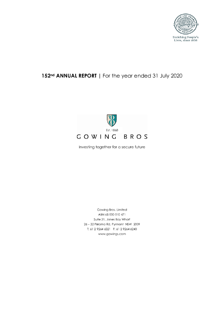 Gowing Bros.Limited（GOW）2020财年年度报告（英文版）