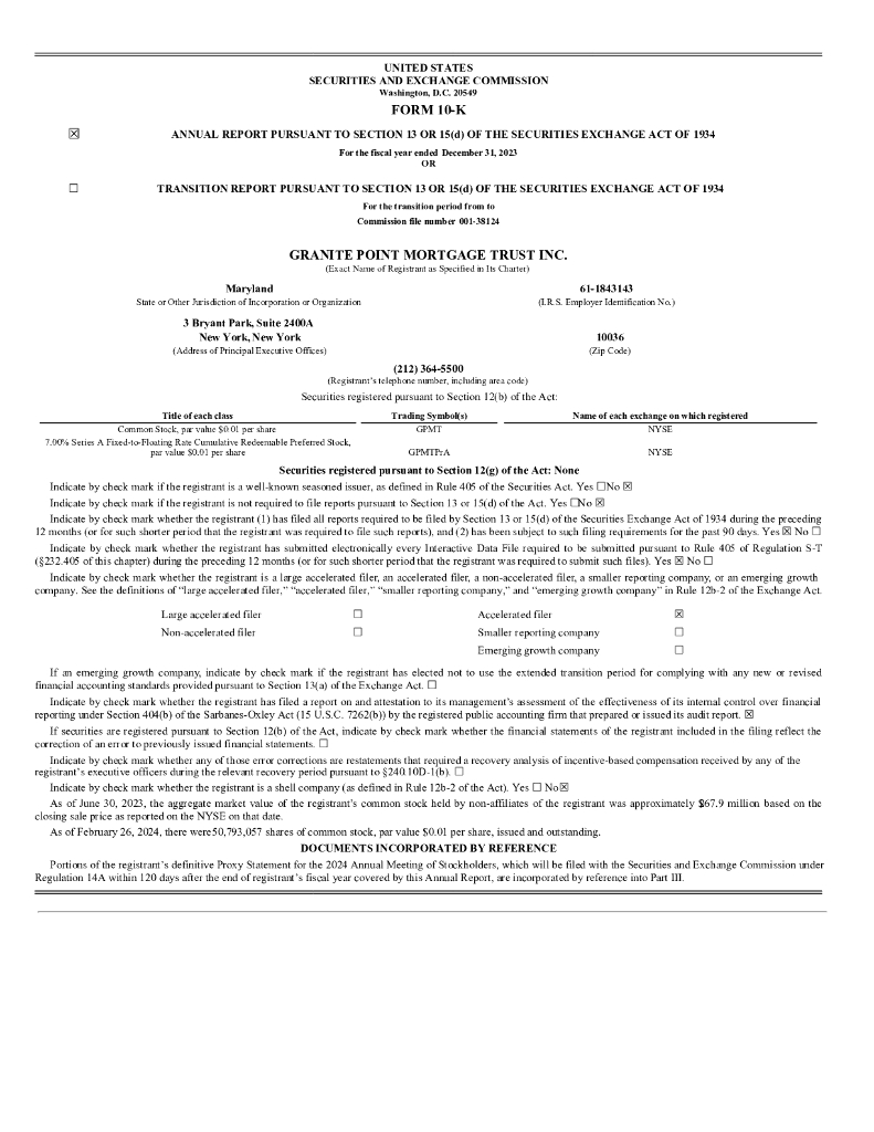 Granite Point Mortgage Trust Inc.（GPMT）2023财年年度报告（英文版）