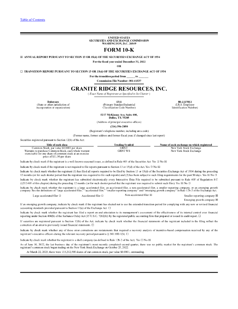 Granite Ridge Resources（GRNT）2022财年年度报告（英文版）