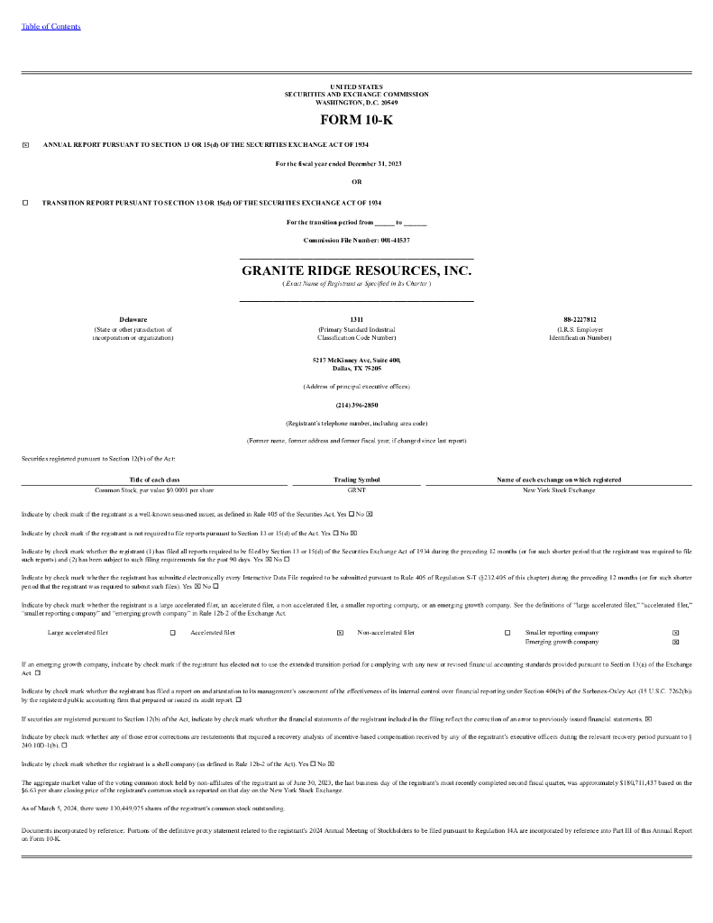 Granite Ridge Resources（GRNT）2023财年年度报告（英文版）