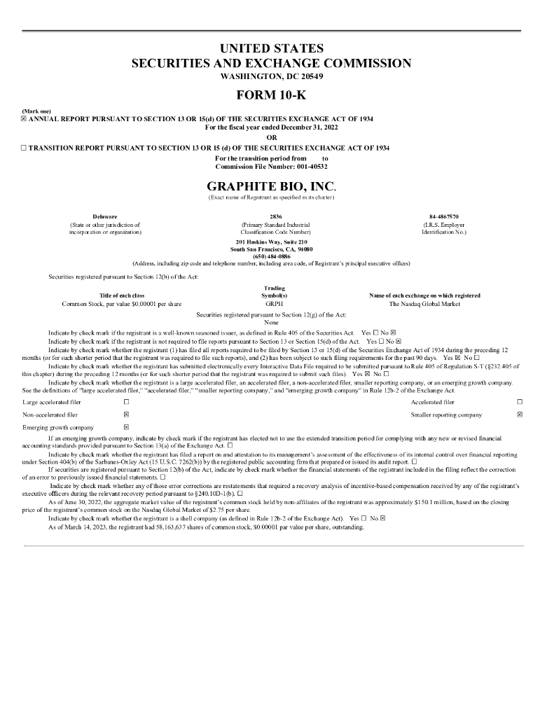 Graphite Bio（GRPH）2022财年年度报告（英文版）