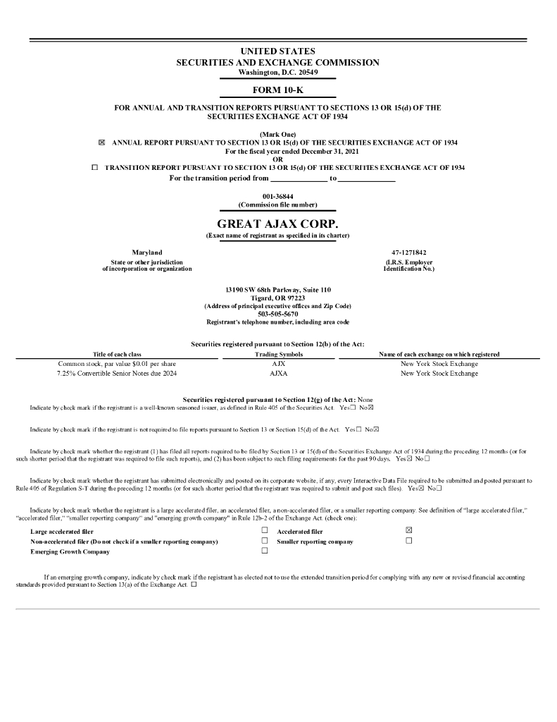 Great Ajax Corp（AJX）2021财年年度报告（英文版）