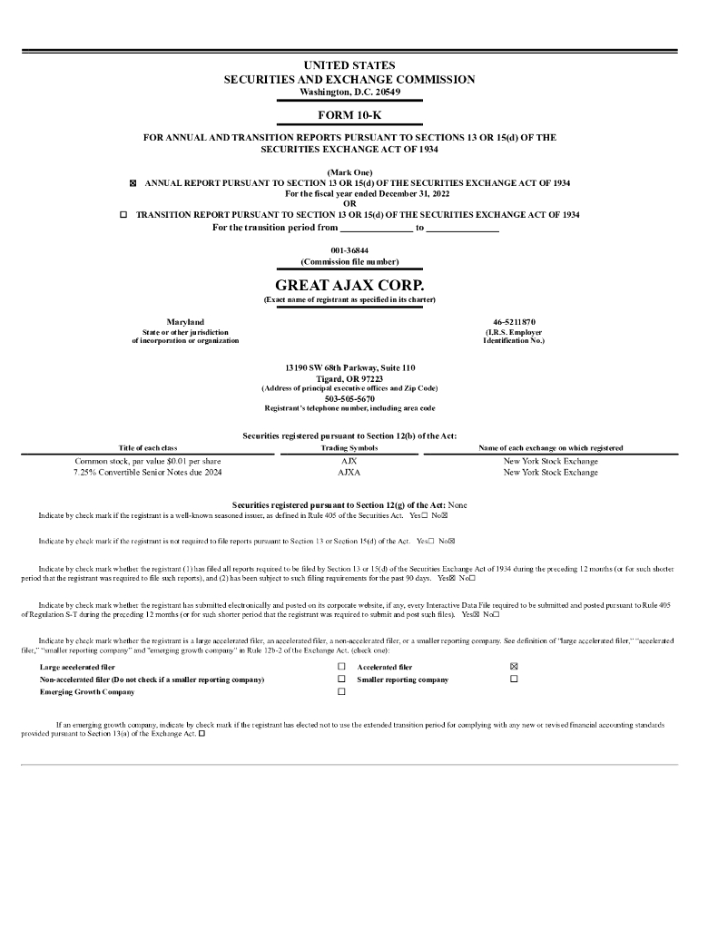 Great Ajax Corp（AJX）2022财年年度报告（英文版）